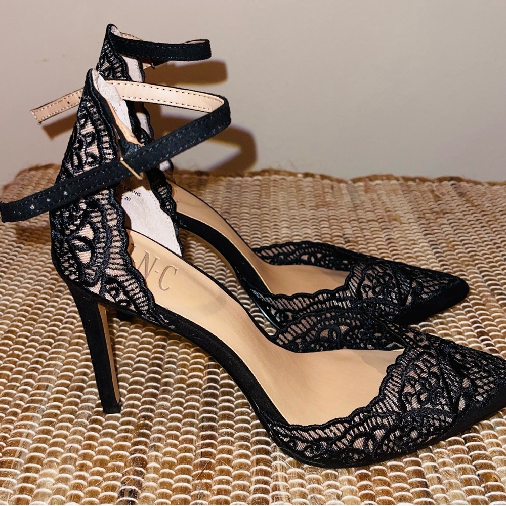 INC International Concepts Black Lace Heels